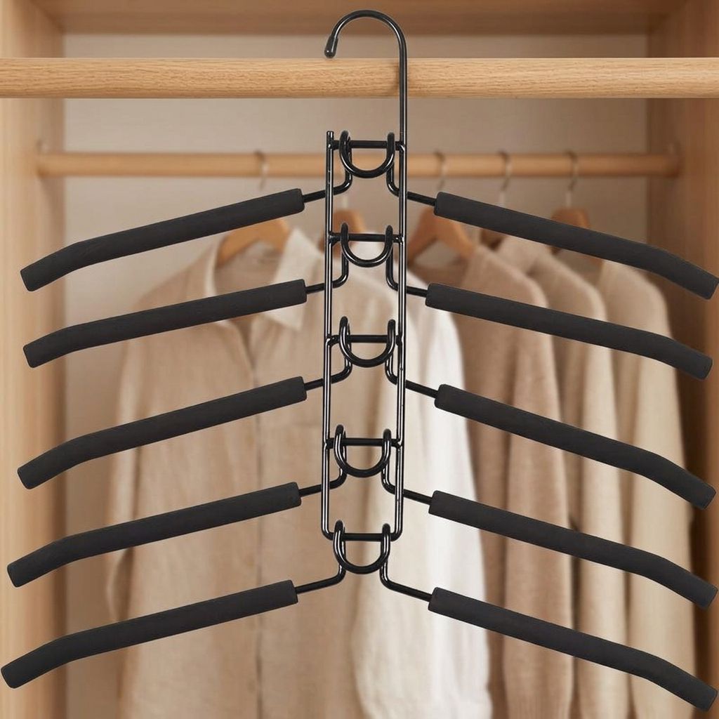 Sustainable Living Spaces - 5-in-1 ruimtebesparende opvouwbare broekhanger, glanzend duurzaam