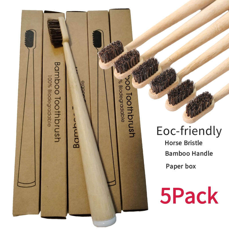 5 stuks paardenhaar bamboe tan - Bamboo Toothbrush Set recensie en prijs